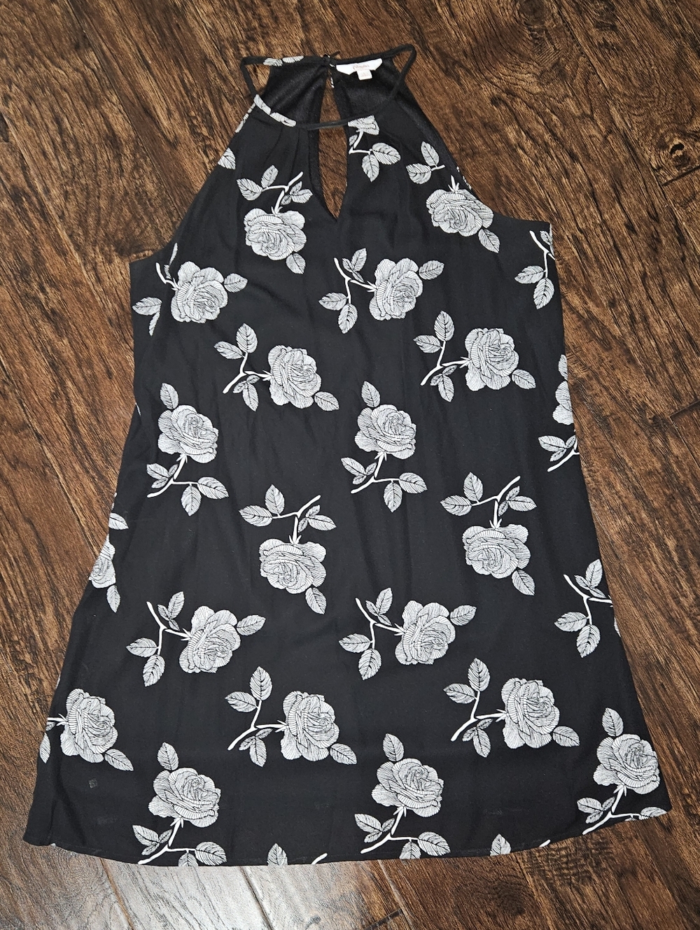 EUC Candie's Black Halter Dress with White Floral Detail-Large